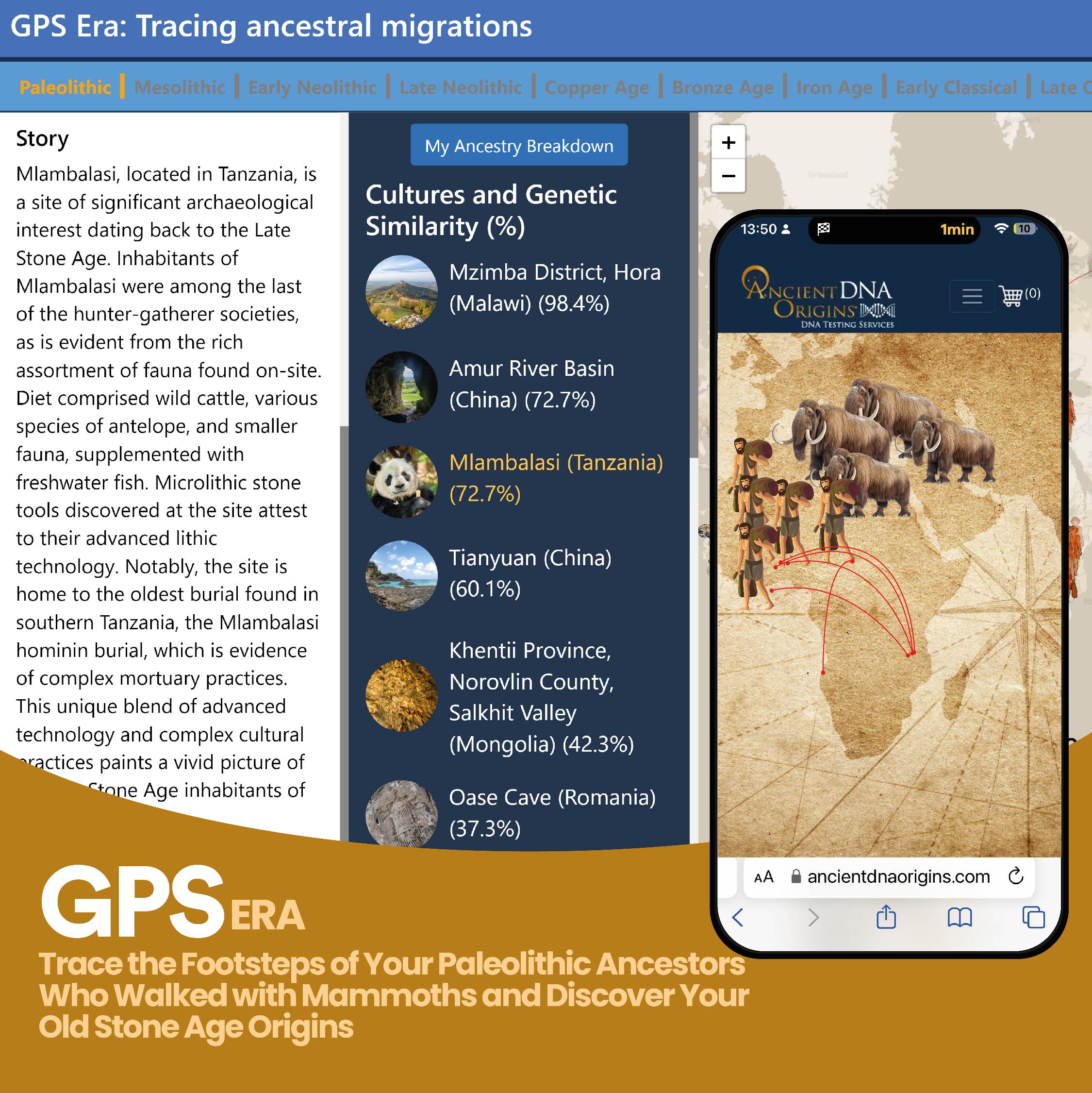 Learn the stories of your ancestral cultures and view their Paleolithic migrations